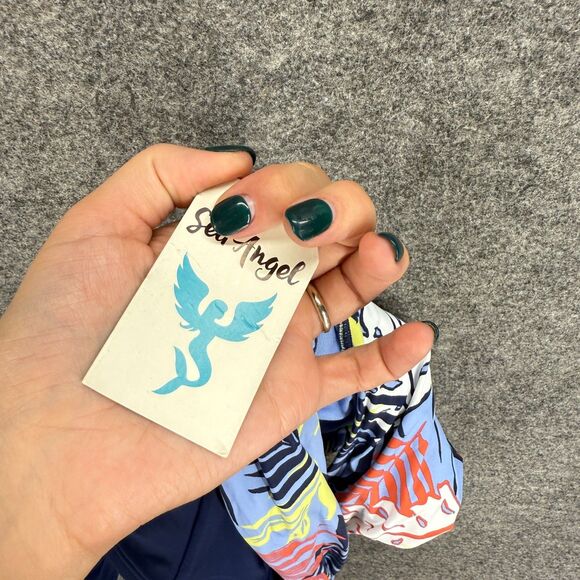 New Sea Angel Swimsuit Women L Large Blue Floral One Piece V-Neck Push Up Lined - Picture 6 of 7